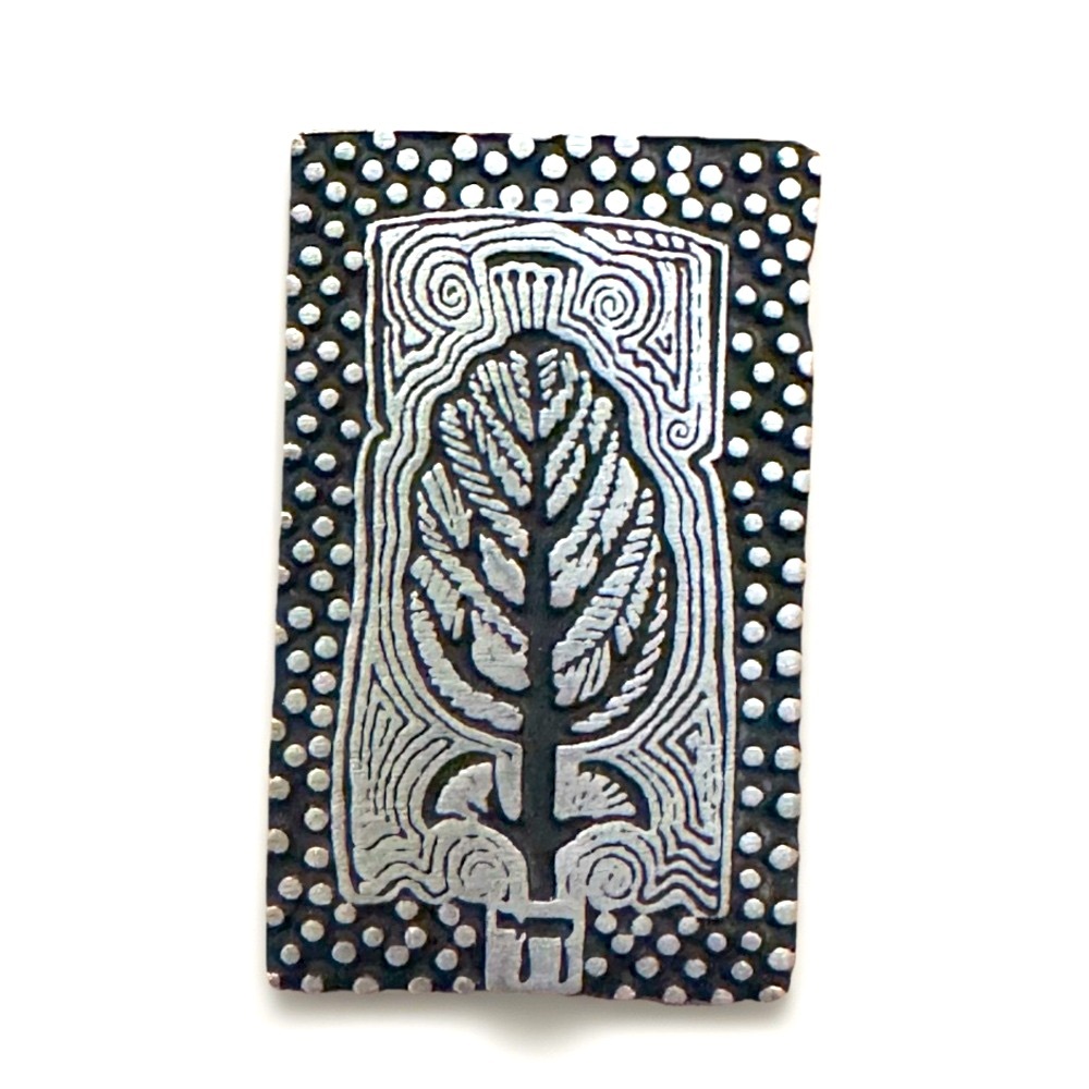 Vintage Pewter Rectangle Pin Tree of Life by Alice Seely Y2K